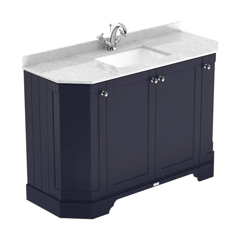 Hudson Reed Old London 1200mm 4-door Angled Unit & Marble Top 1th Trad Twilight Blue MDF Vinyl Textured Woodgrain 888x1236x470mm - LOF361