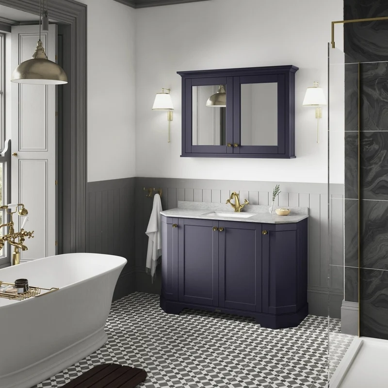 Hudson Reed Old London 1200mm 4-door Angled Unit & Marble Top 1th Trad Twilight Blue MDF Vinyl Textured Woodgrain 888x1236x470mm - LOF360