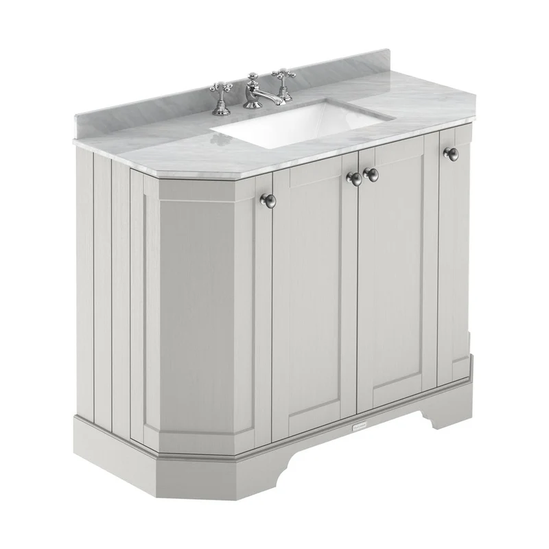 Hudson Reed Old London 1000mm 4-door Angled Unit & Marble Top 3th Trad Timeless Sand MDF Vinyl Textured Woodgrain 888x1036x470mm - LOF487