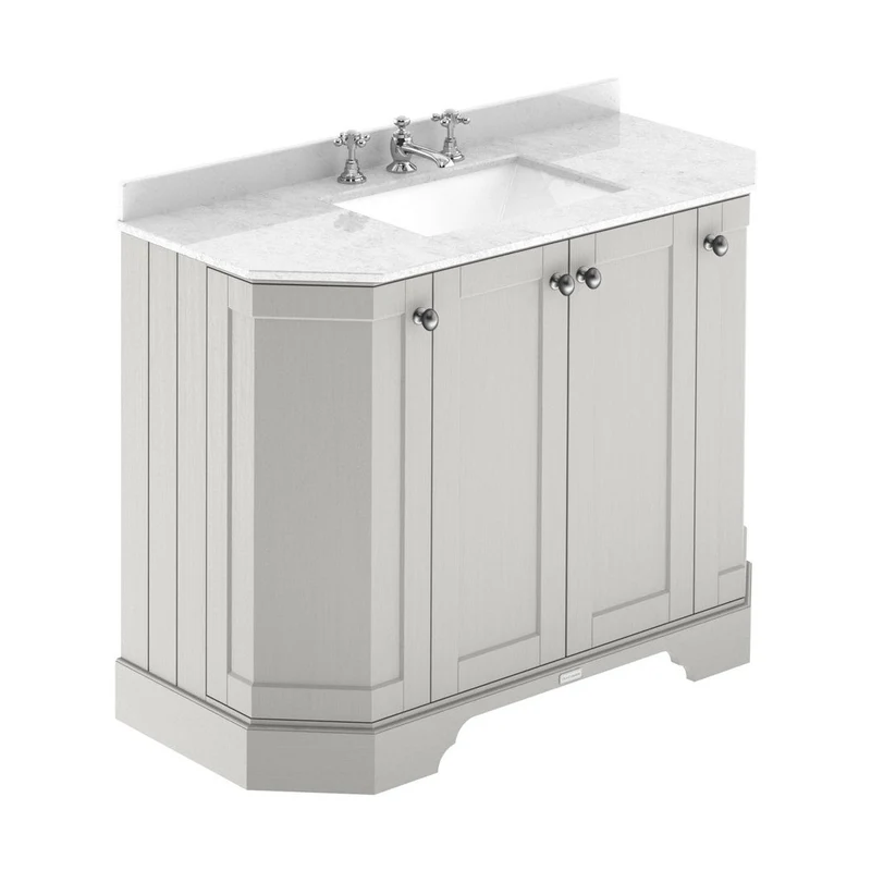 Hudson Reed Old London 1000mm 4-door Angled Unit & Marble Top 3th Trad Timeless Sand MDF Vinyl Textured Woodgrain 888x1036x470mm - LOF486