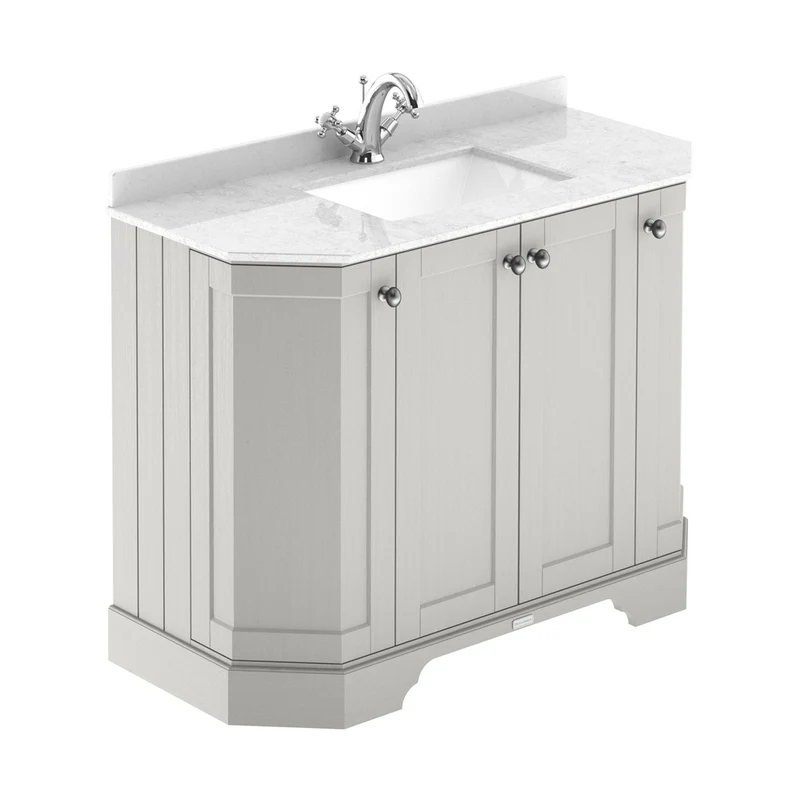 Hudson Reed Old London 1000mm 4-door Angled Unit & Marble Top 1th Trad Timeless Sand MDF Vinyl Textured Woodgrain 888x1036x470mm - LOF483