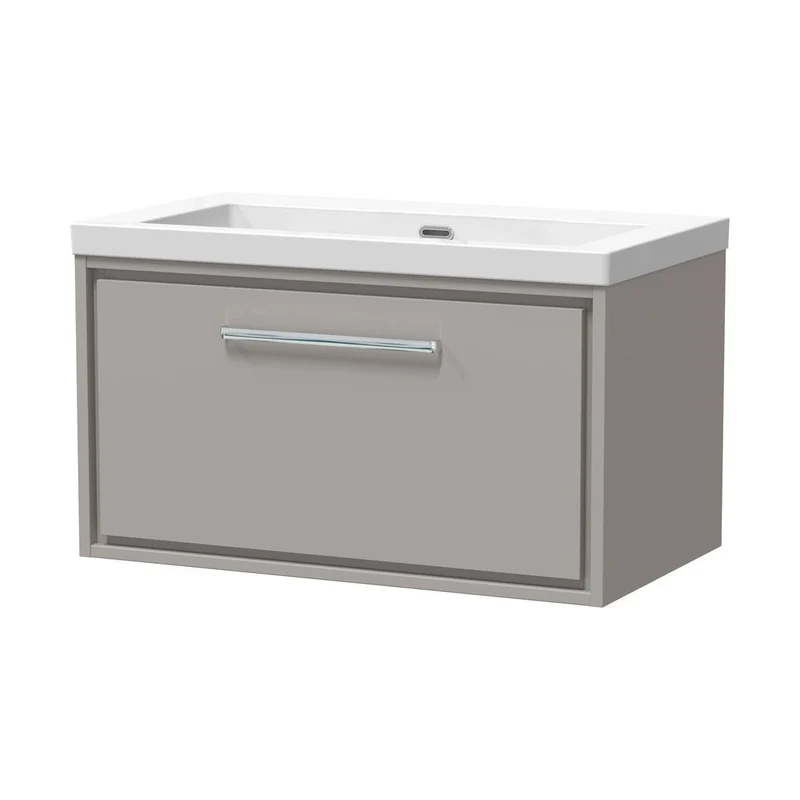 Hudson Reed Lille 800mm Wall Hung Single Drawer Vanity With Basin - 0 Tap Hole Contemp Pebble Grey Fireclay,MFC Smooth Matt 476x813x462mm