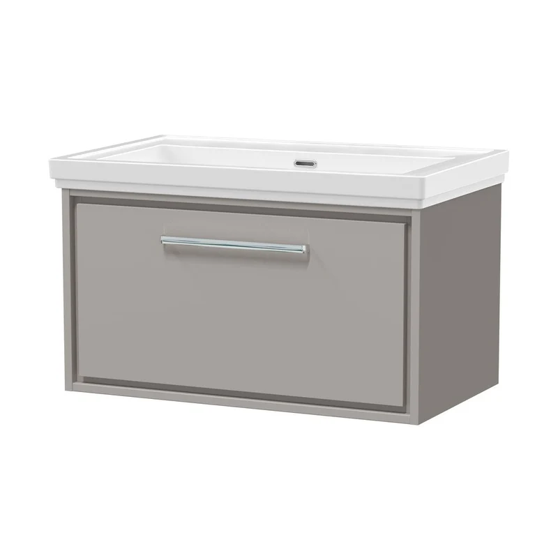 Hudson Reed Lille 800mm Wall Hung Single Drawer Vanity With Basin - 0 Tap Hole Contemp Pebble Grey Fireclay,MFC Smooth Matt 498x830x471mm