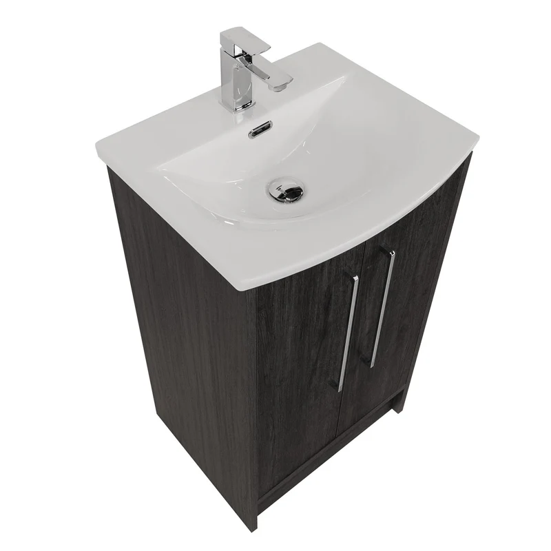 Josef Martin Urbano 500mm Space Saver Floor Standing 2 Door Vanity Unit & Modern Curved Inset Basin - Roble Azabache