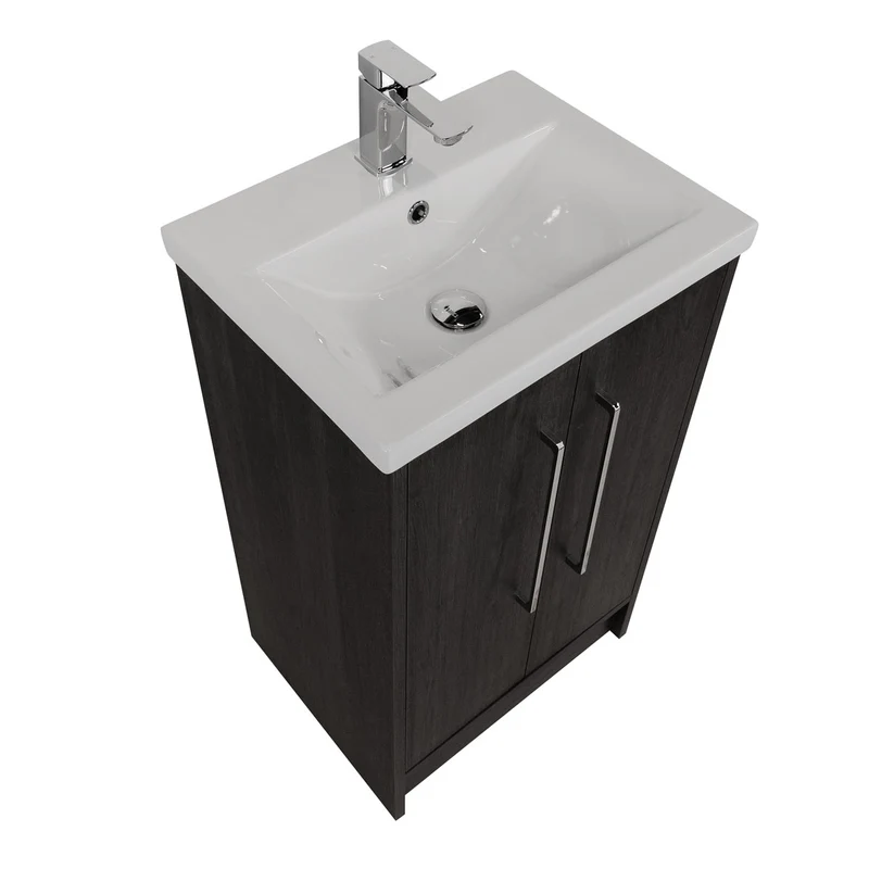 Josef Martin Urbano 500mm Space Saver Floor Standing 2 Door Vanity Unit & Mid Edge Inset Basin - Roble Azabache