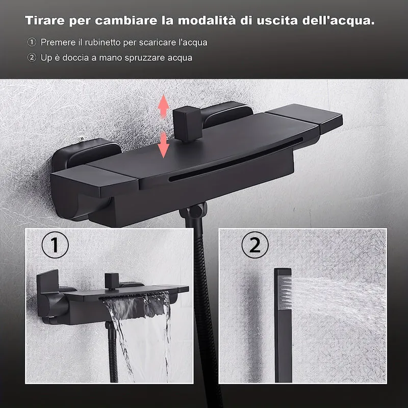 Mitigeur de baignoire mural cascade sur plaque avec douchette