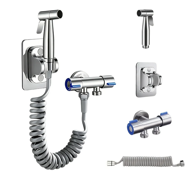 Douchette hygiénique pour WC avec flexible spiralé et support mural