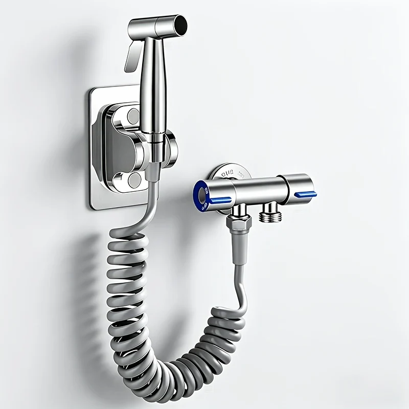 Douchette hygiénique pour WC avec flexible spiralé et support mural