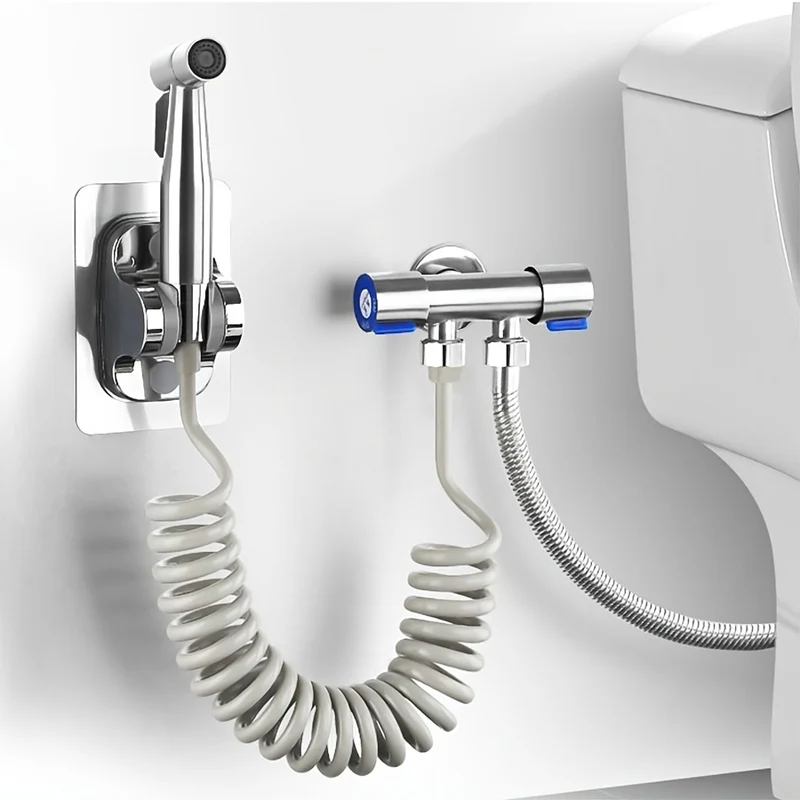 Douchette hygiénique pour WC avec flexible spiralé et support mural