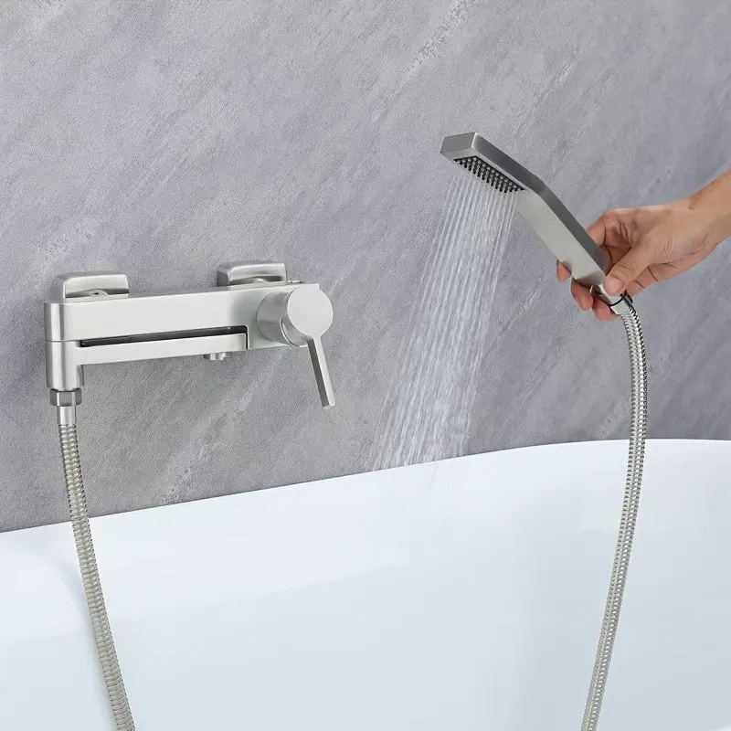Mitigeur de baignoire mural en inox brossé avec douchette stylo