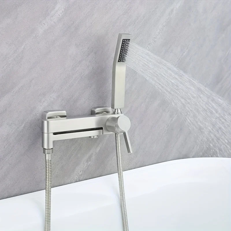 Mitigeur de baignoire mural en inox brossé avec douchette stylo