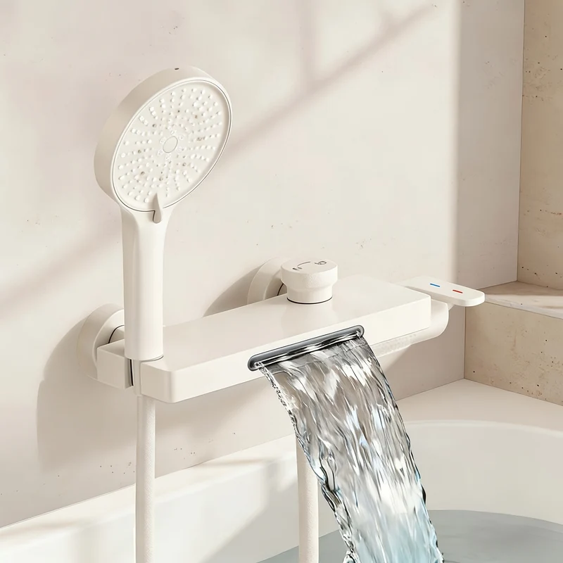 Mitigeur de baignoire mural cascade avec tablette et douchette