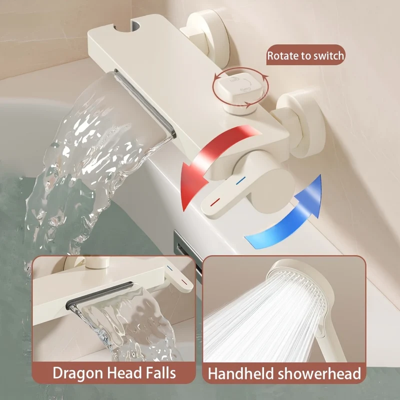 Mitigeur de baignoire mural cascade avec tablette et douchette