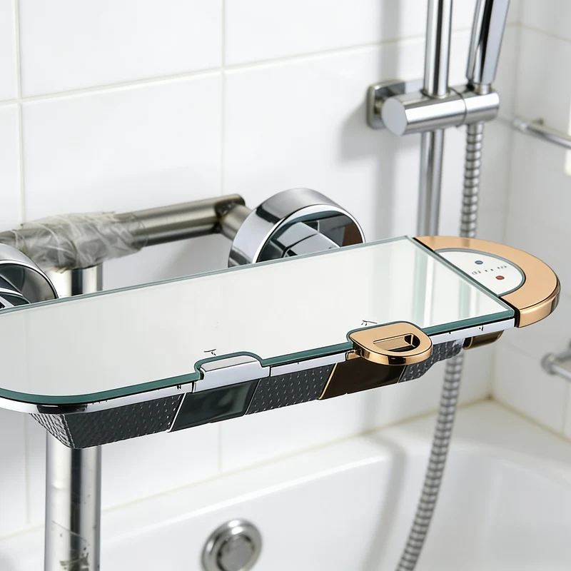 Mitigeur de douche mural chromé avec douchette et barre coulissante