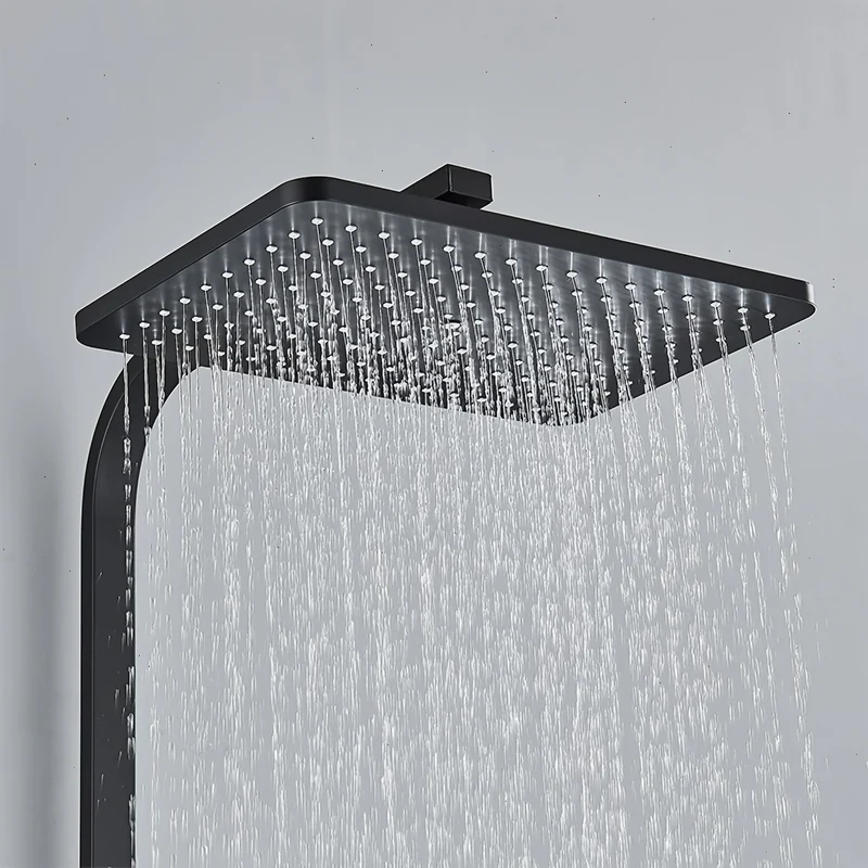 Colonne de douche noire 4 fonctions avec ciel de pluie 33 cm