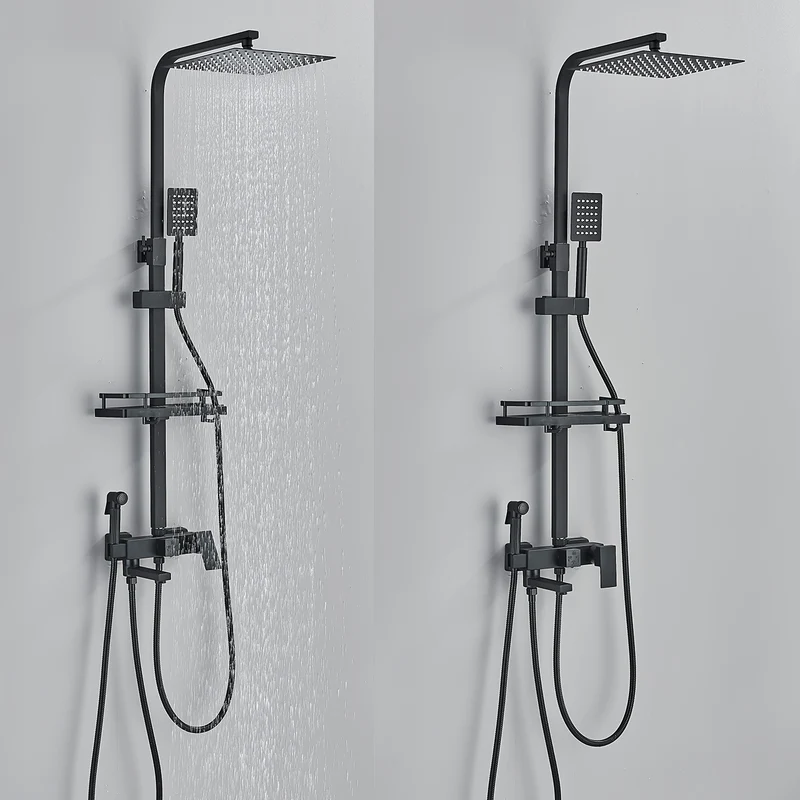 Colonne de douche noire 4 fonctions avec ciel de pluie 33 cm