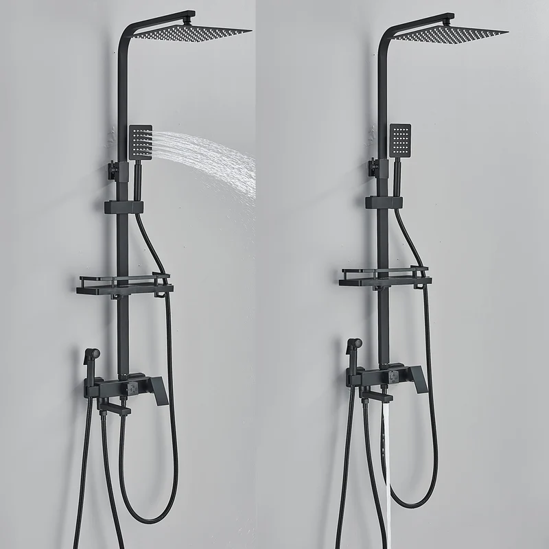 Colonne de douche noire 4 fonctions avec ciel de pluie 33 cm