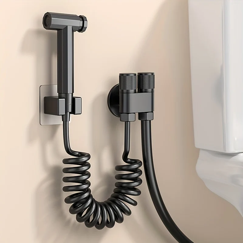 Douchette hygiénique WC avec support sans perçage et flexible télescopique