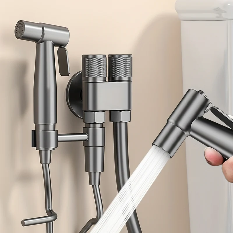 Douchette hygiénique WC avec support sans perçage et flexible télescopique