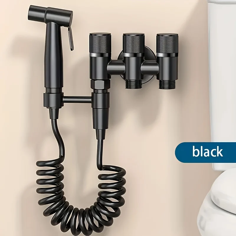 Douchette hygiénique WC avec robinet trois voies et flexible spiralé