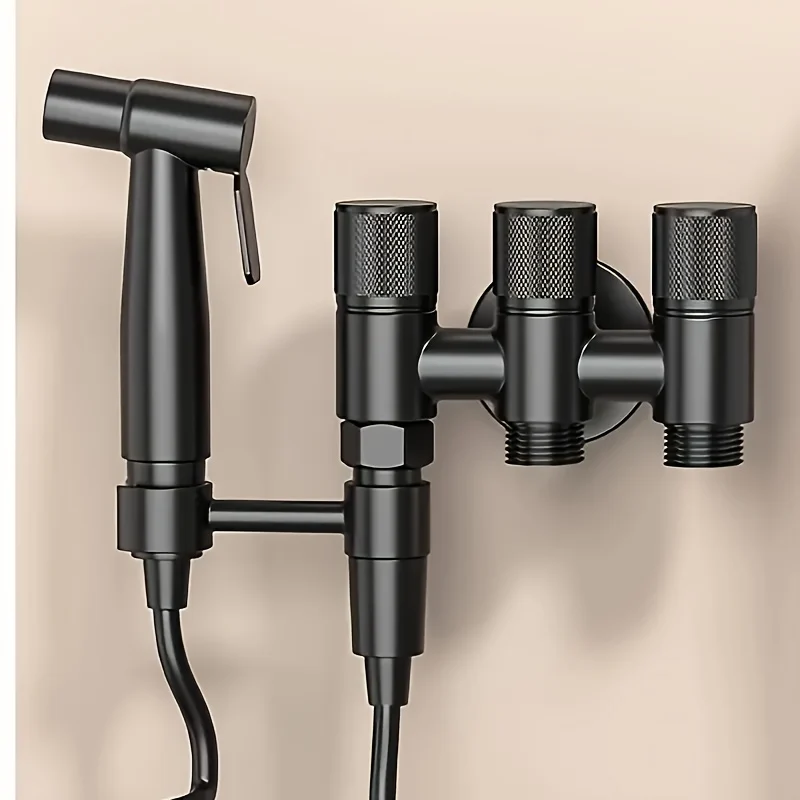Douchette hygiénique WC avec robinet trois voies et flexible spiralé