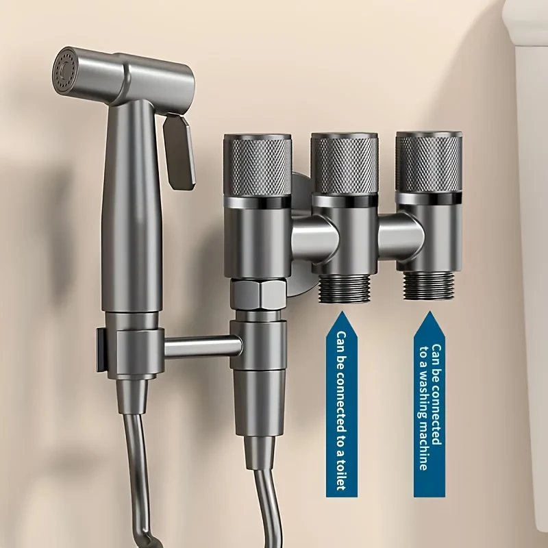 Douchette hygiénique WC avec robinet trois voies et flexible spiralé