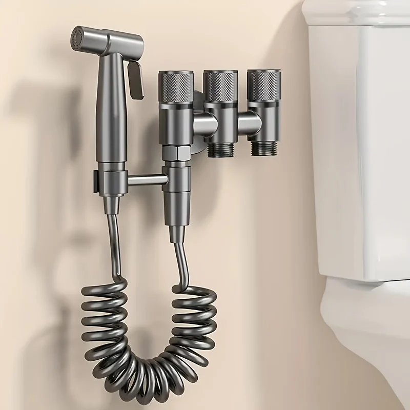 Douchette hygiénique WC avec robinet trois voies et flexible spiralé