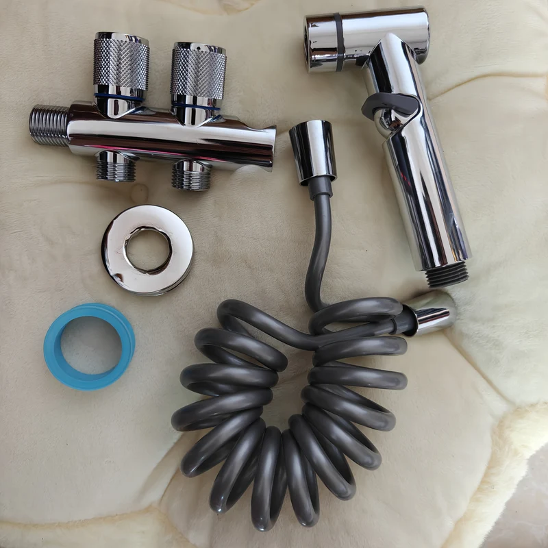 Douchette hygiénique WC chromée avec té à deux commandes