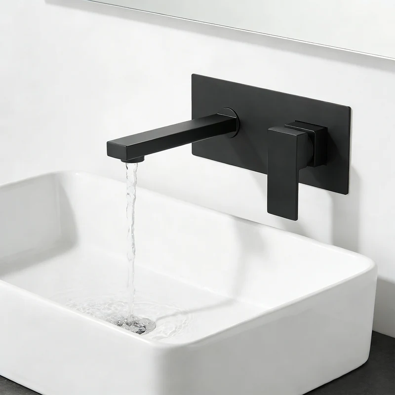 Mitigeur mural cascade noir pour vasque