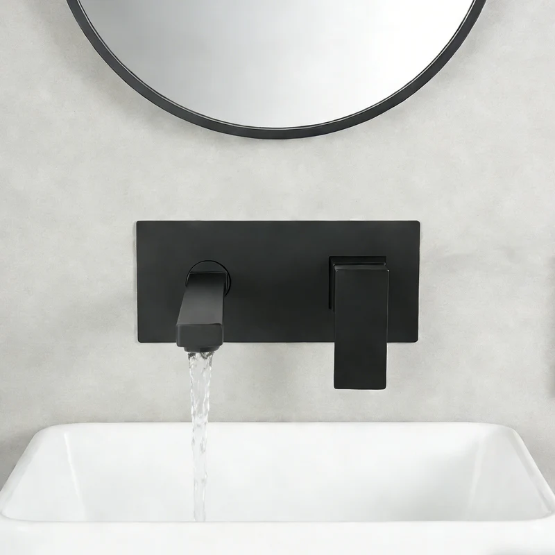 Mitigeur mural cascade noir pour vasque