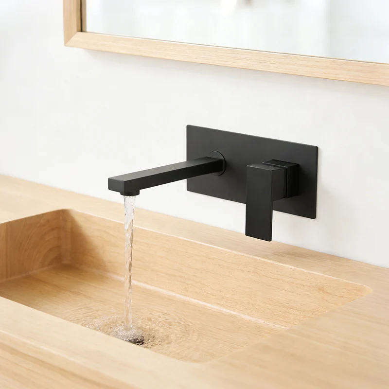 Mitigeur mural cascade noir pour vasque