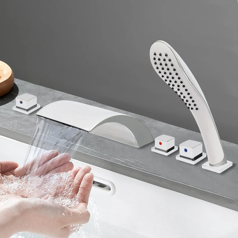 Mitigeur de baignoire sur gorge 5 trous avec cascade et douchette