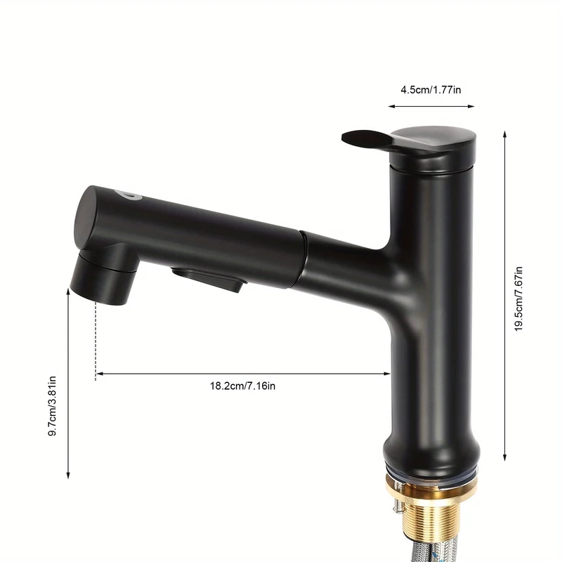 Mitigeur de lavabo noir bas avec douchette extractible de 18 cm