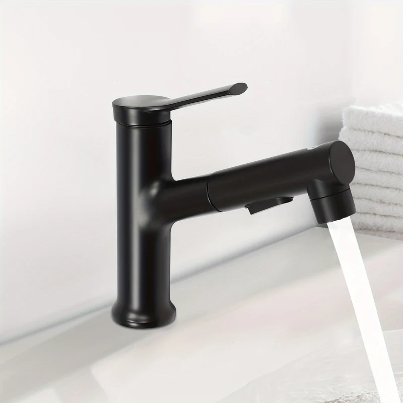 Mitigeur de lavabo noir bas avec douchette extractible de 18 cm
