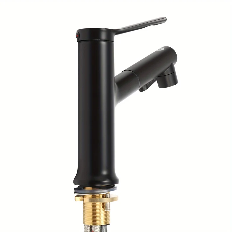 Mitigeur de lavabo noir bas avec douchette extractible de 18 cm