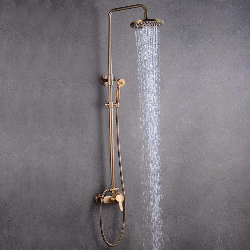 Colonne de douche rétro en bronze avec ciel de pluie rond et douchette
