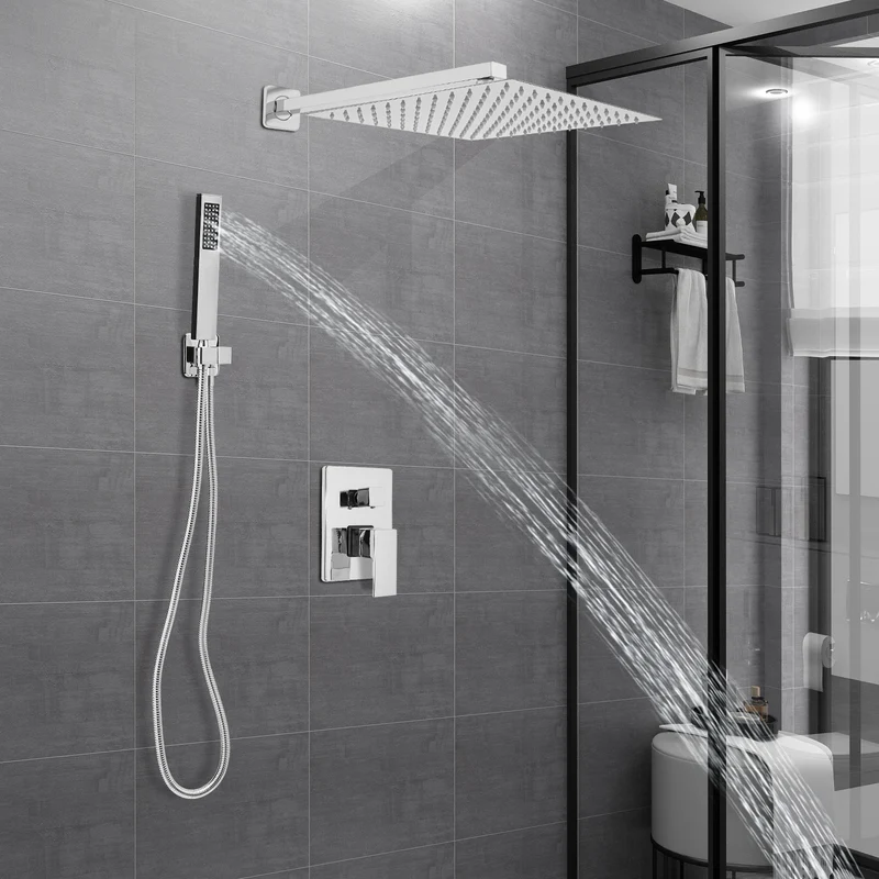 Colonne de douche encastrée chromée avec ciel de pluie 30 cm et douchette