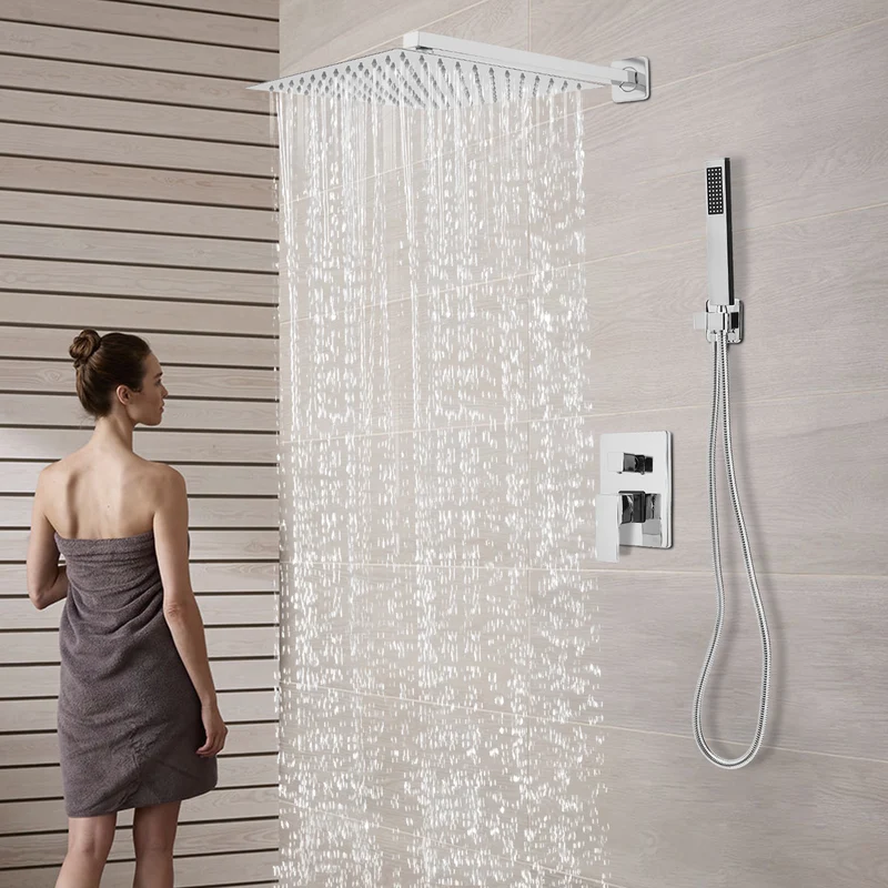 Colonne de douche encastrée chromée avec ciel de pluie 30 cm et douchette