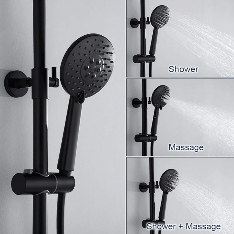 Colonne de douche noire thermostatique avec ciel de pluie rond et douchette