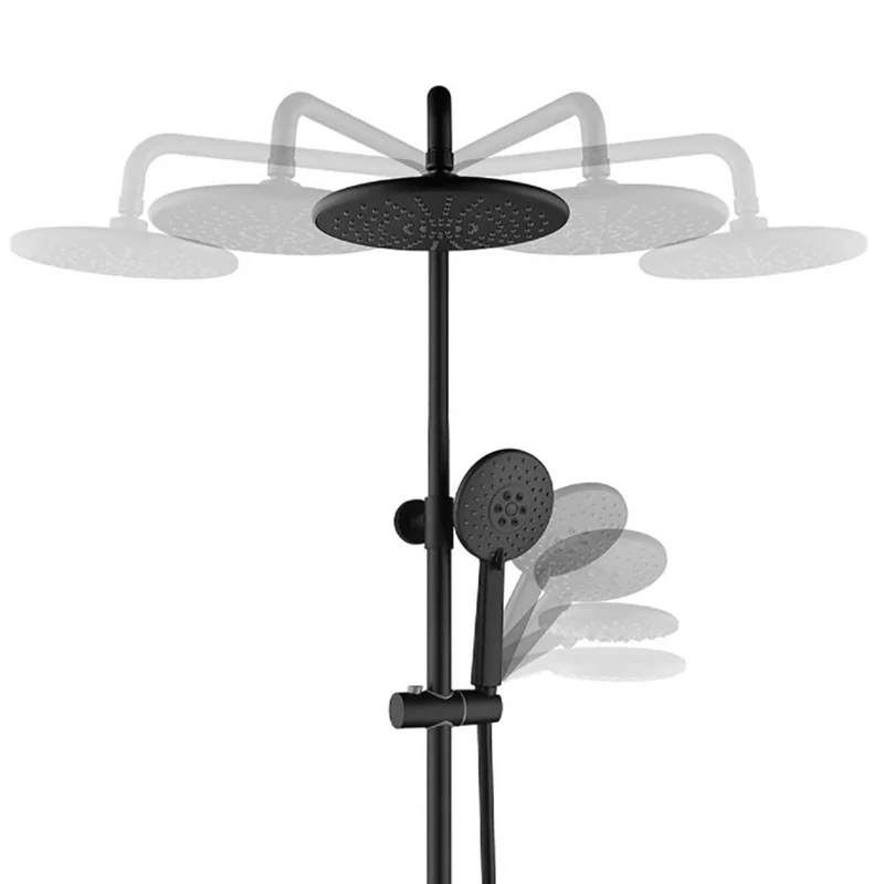 Colonne de douche noire thermostatique avec ciel de pluie rond et douchette