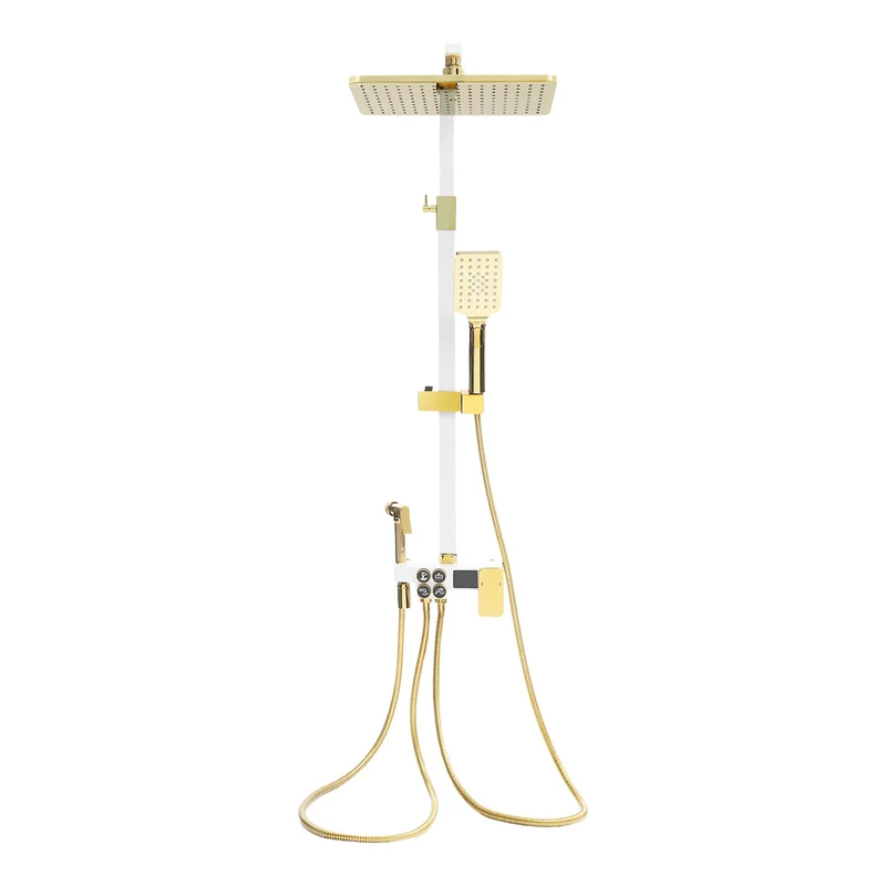 Colonne de douche 4 fonctions blanc et or avec ciel de pluie 34 cm