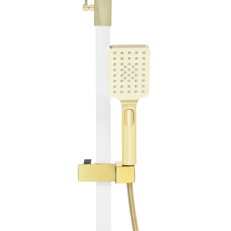 Colonne de douche 4 fonctions blanc et or avec ciel de pluie 34 cm