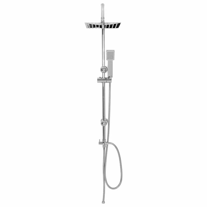 Colonne de douche chrome avec ciel de pluie carré et douchette multi-jets
