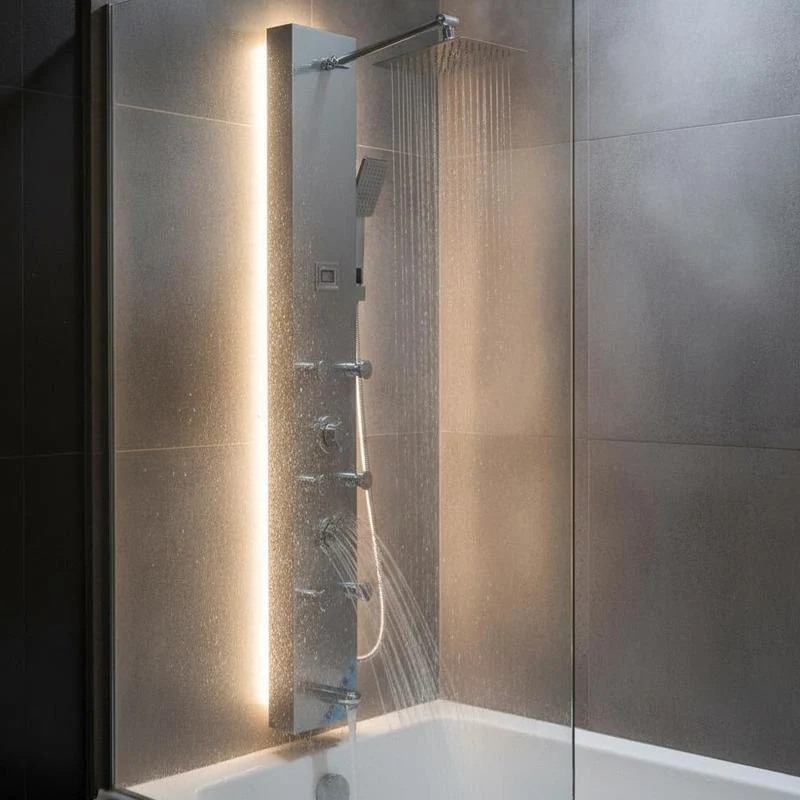 Colonne de douche hydromassante 6 jets avec éclairage LED et bec de baignoire