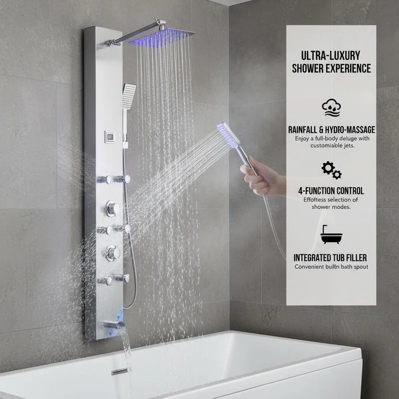 Colonne de douche hydromassante 6 jets avec éclairage LED et bec de baignoire