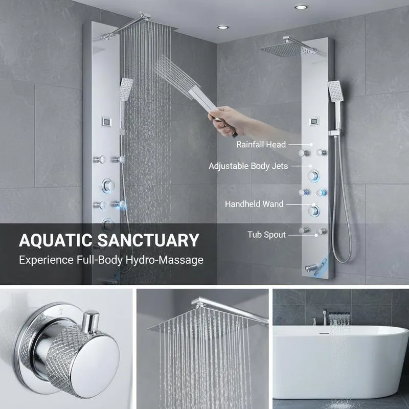 Colonne de douche hydromassante 6 jets avec éclairage LED et bec de baignoire