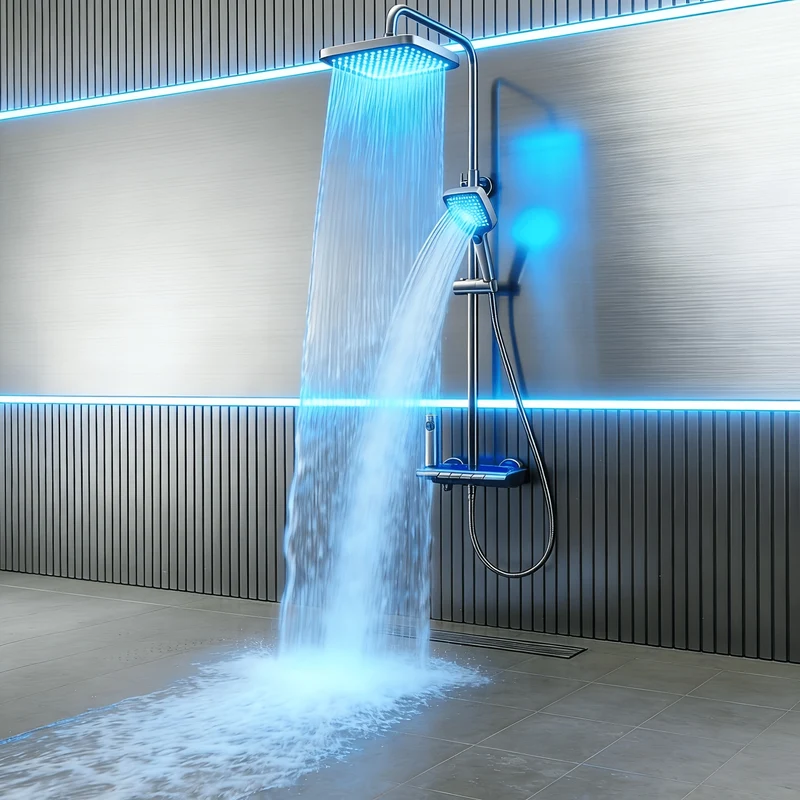 Colonne de douche à cascade avec tablette lumineuse LED et écran digital