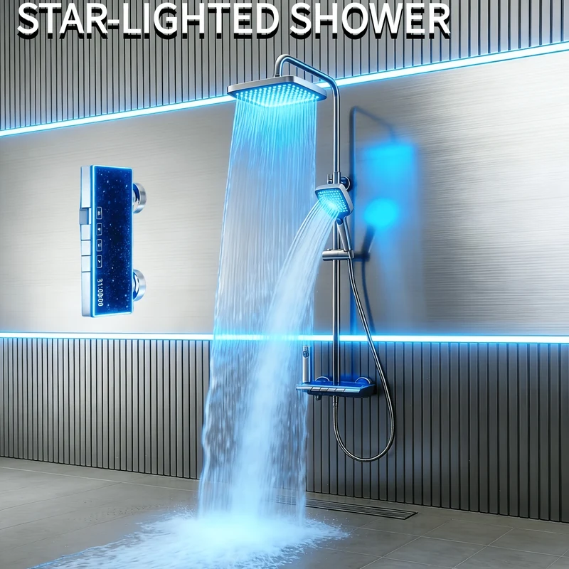 Colonne de douche à cascade avec tablette lumineuse LED et écran digital