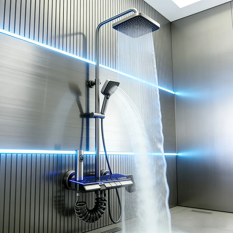 Colonne de douche à cascade avec tablette lumineuse LED et écran digital