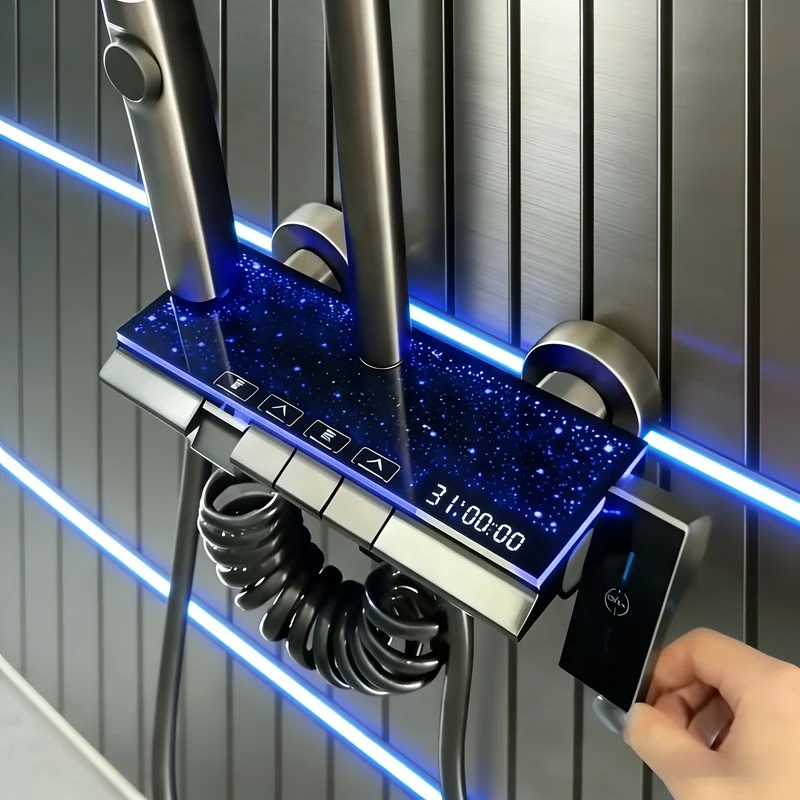 Colonne de douche à cascade avec tablette lumineuse LED et écran digital